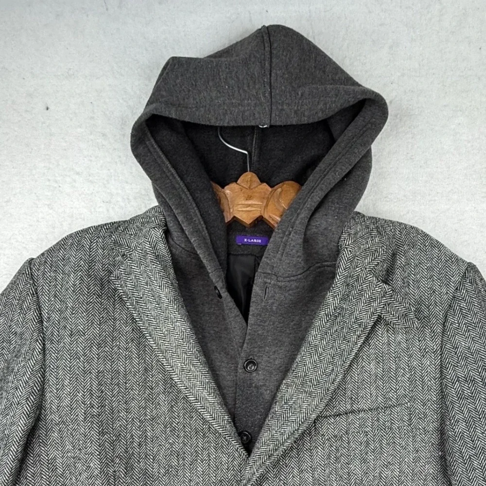 American Rag Mens Herringbone Blazer Jacket Hood Gray XL 1990s vibes Y2K Street - Picture 7 of 10